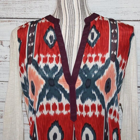 ANTHROPOLOGIE TINY Ikat Sima Top Cream Red Aztec Boho Tribal Mixed Media… - Picture 3 of 6